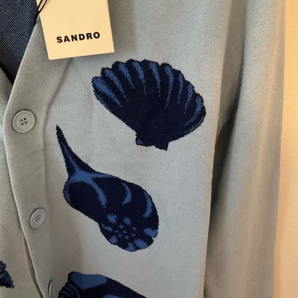 SANDRO PARIS. Jacquard Seashell Cardigan. Men’s SMALL. Women’s Medium-8. - Picture 8 of 9